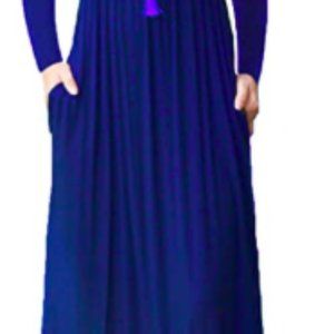 DEARCASE Women Long Sleeve Loose Plain Maxi Pocket